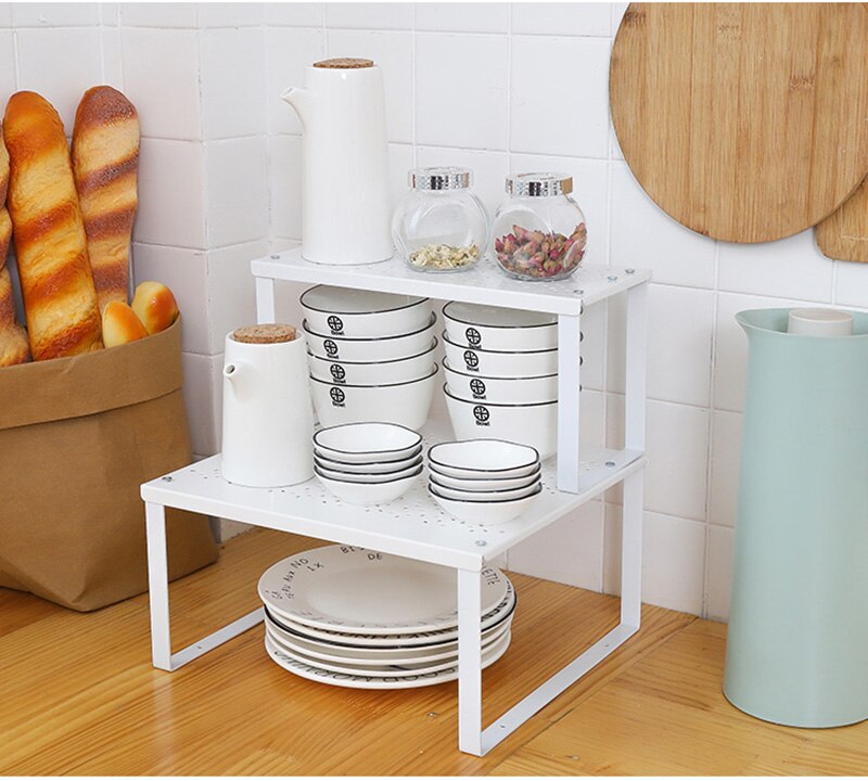 Kitchen Rack Thickened Carbon Stainless Steel Kitchen Organizer Simple White Shelf Over Sink Dish Draining Metal Storage