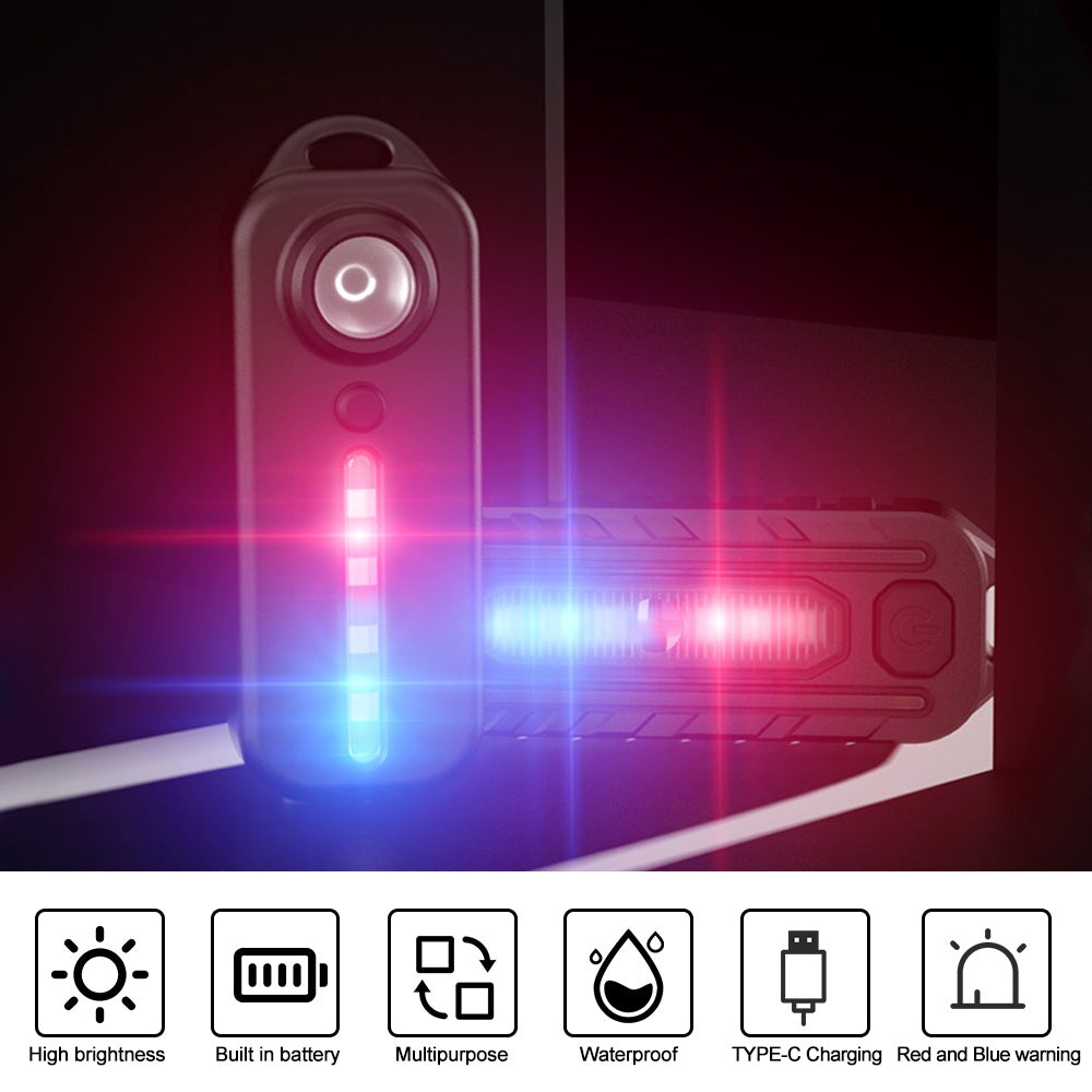 LED Red Blue Shoulder Police Light with Clip USB Charging Flashing Warning Safety Flashlight Torch Bicycle Warn Light Work Lamp