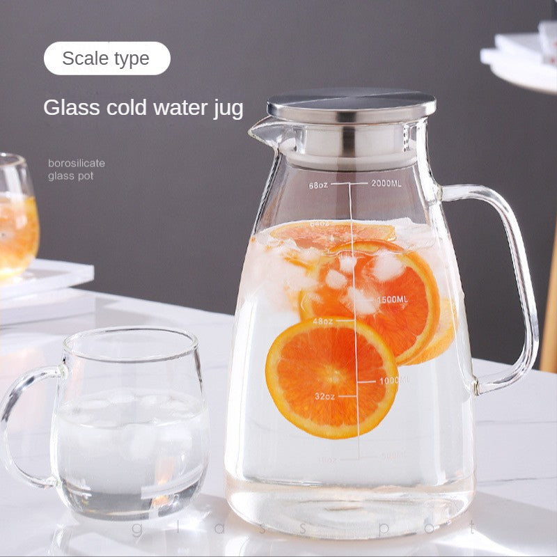 2L Large Capacity High Borosilicate Hydrochloric Acid Glass Jug Heat-resistant Glass Jug Juice Glass Jug Precision Scale With Stainless Steel Filter