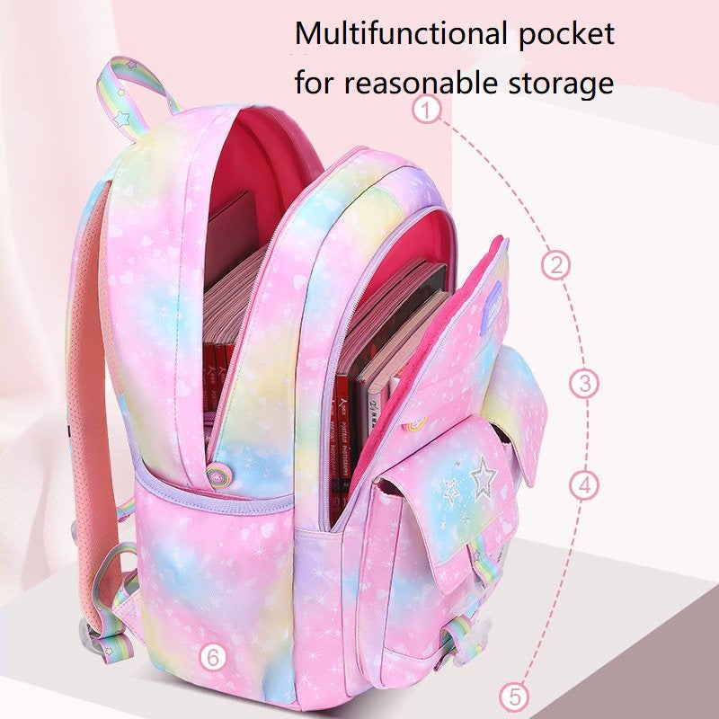 Elementary School Bag Cute Female Ridge Protection Gradient Backpack Waterproof Children's Backpack Bags For Kids School