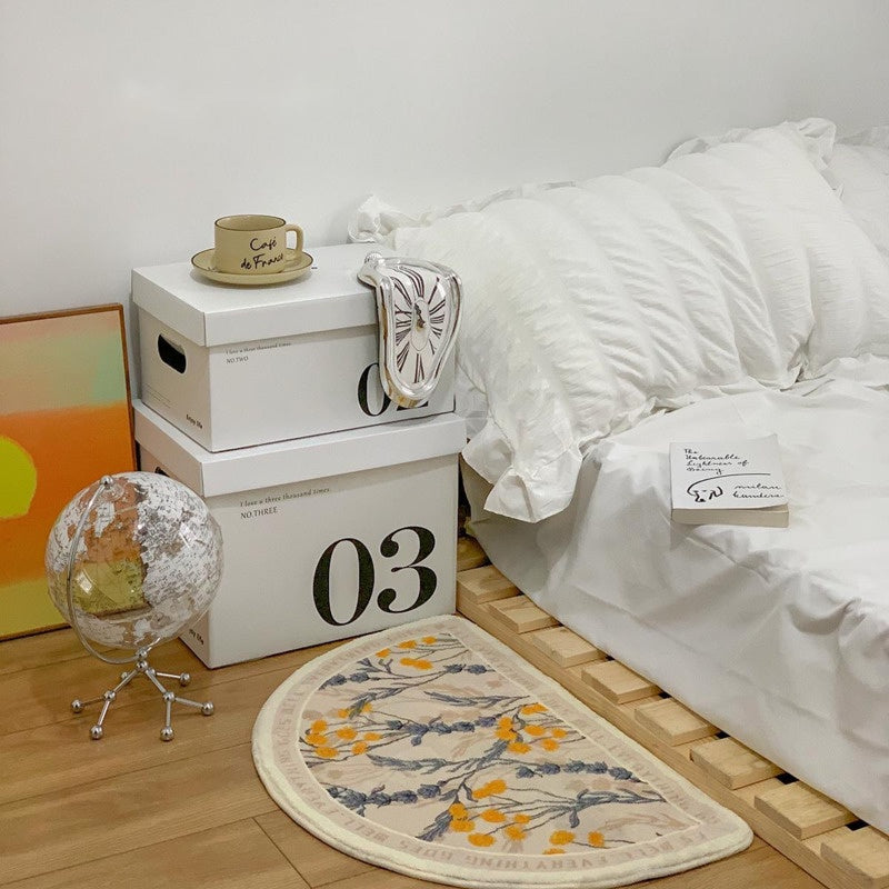 ins Style Room Bathroom Carpet Flower Semicircle Waterproof Anti-Slip Absorbent Plush Floor Mat Yellow Flower Plant Rug