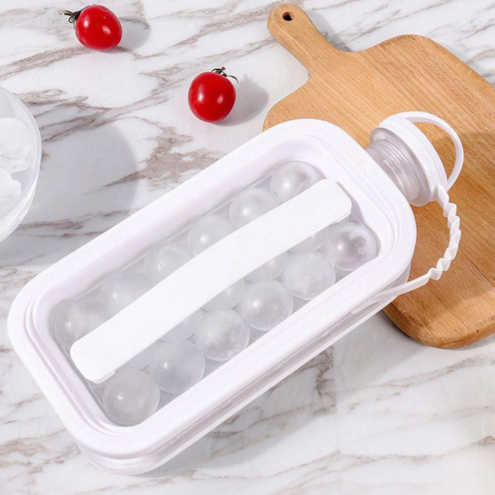 2 in 1 Transparent Ice Ball Maker Summer Water Bottle Ice Molder Bucket Bar Kitchen Tool Portable Icebox Leakproof Lid