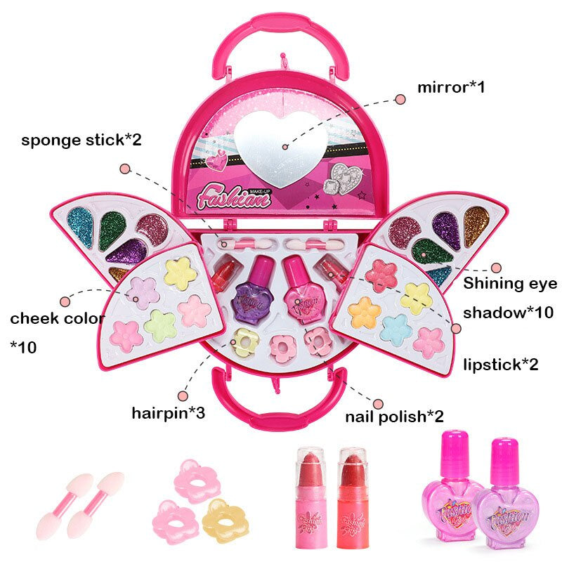 Children's Makeup Kit Washable Cosmetic Princess Pretend Play Set with Handbag for Children Girls Handbag Makeup