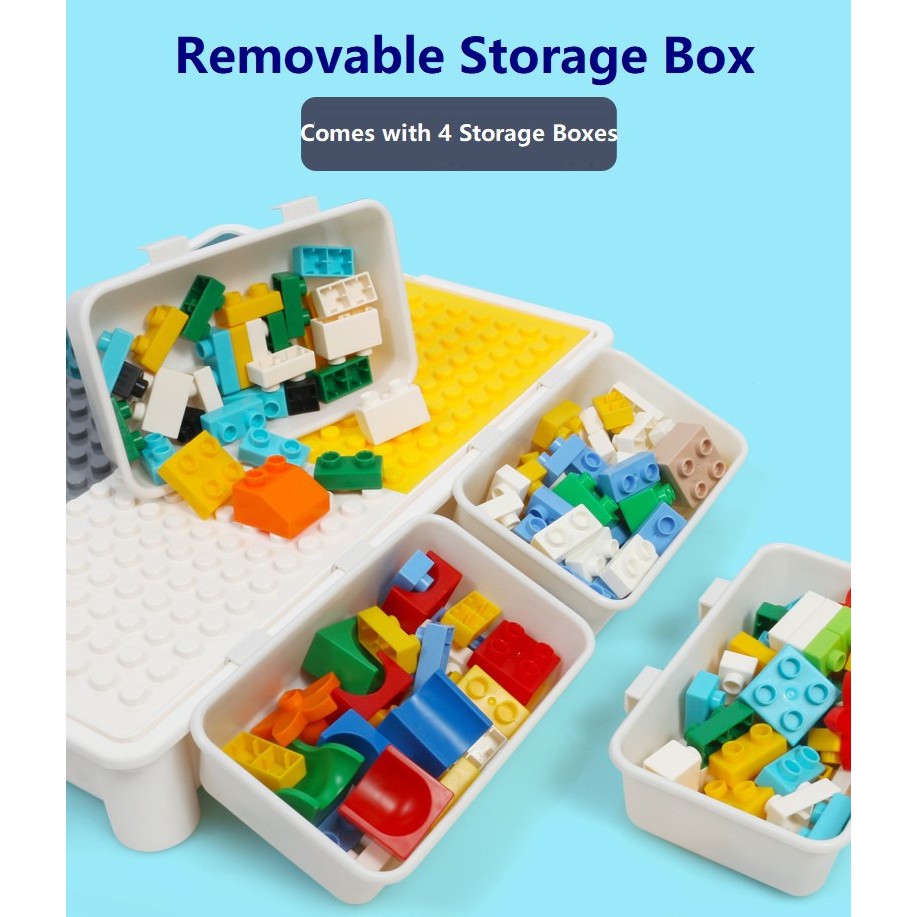 Multipurpose Children Kids Building Block Toy Table Chair Study Desk Storage