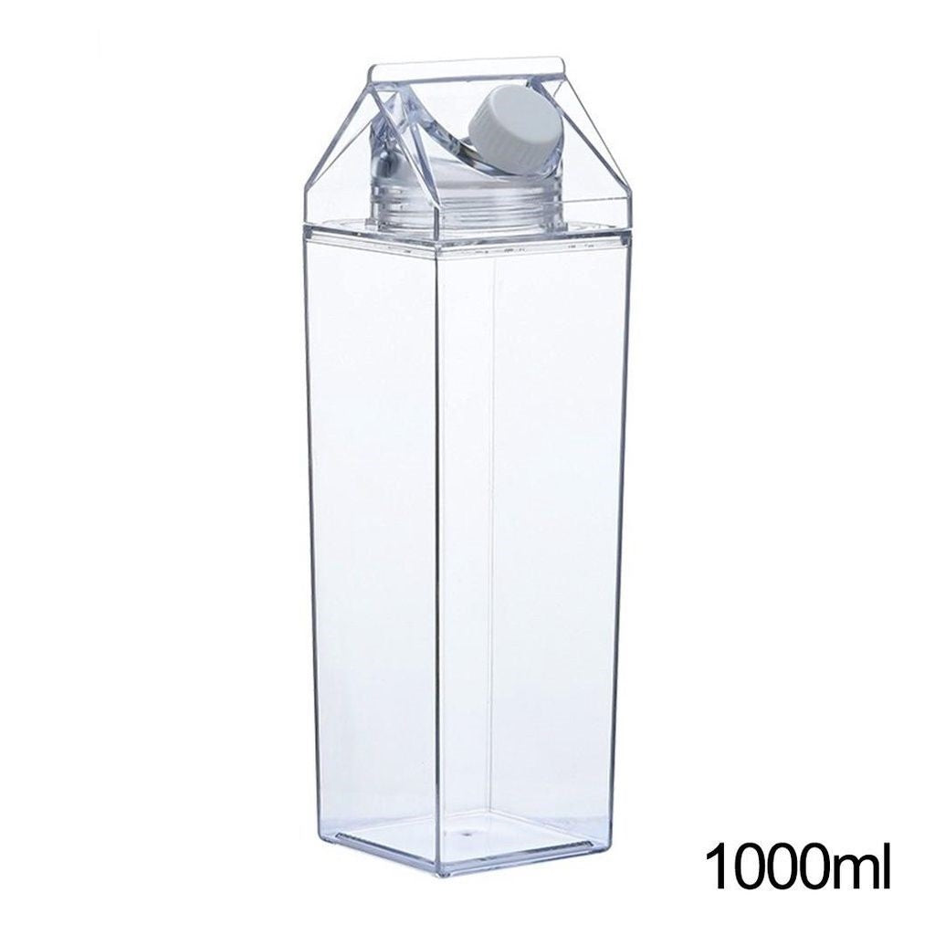 1000ml Square Milk Bottle Clear Transparent Acrylic Bottle Stylish Milk Carton Shaped Water Bottle Milk and Tea