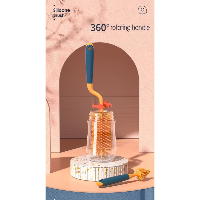 3 In 1 Soft Silicone Bottle Brush 360 Degree Rotary Nipple Brush Baby Bottle Teat Straw Cleaner Multipurpose Set Babies
