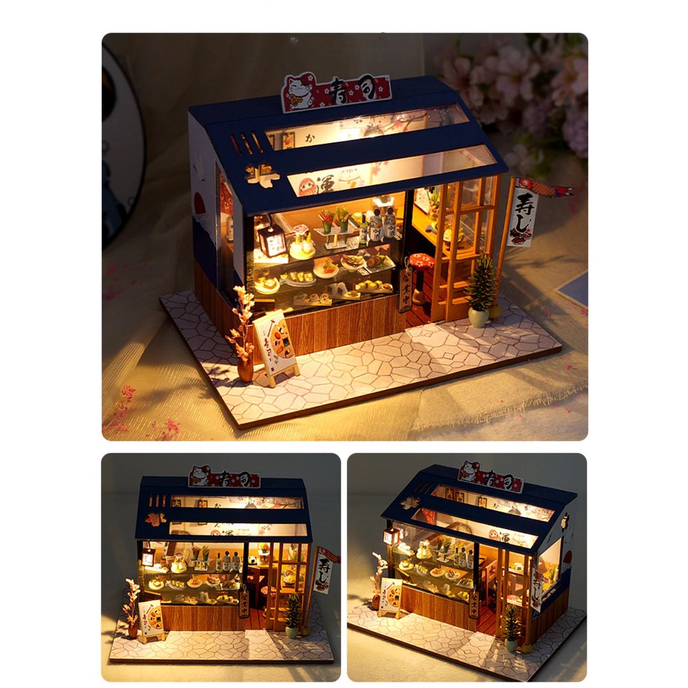 DIY Dollhouse Miniature Kit with Furniture Handcraft Collectibles Hobbies Gift Toys for Children Japanese Sushi Bar