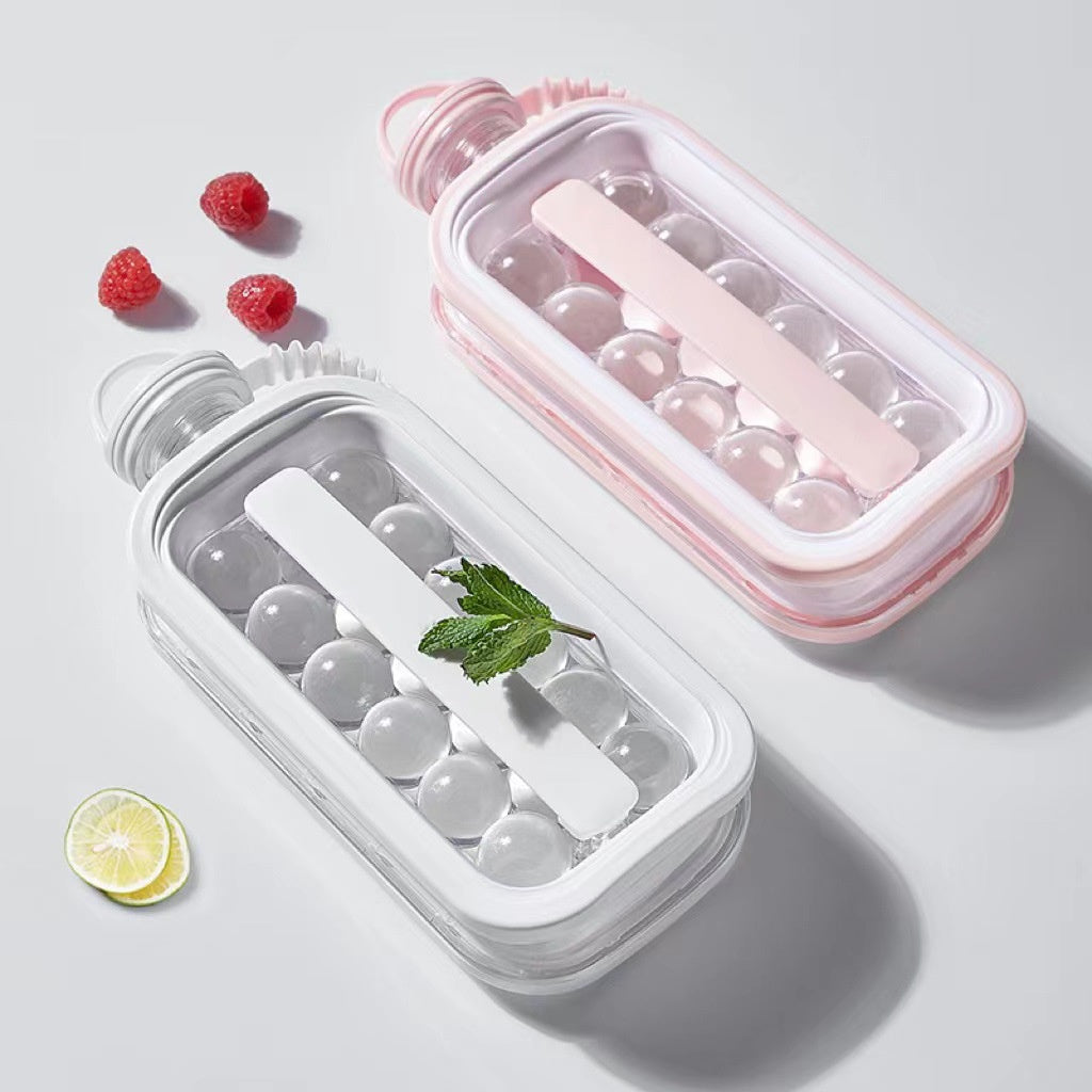 2 in 1 Transparent Ice Ball Maker Summer Water Bottle Ice Molder Bucket Bar Kitchen Tool Portable Icebox Leakproof Lid