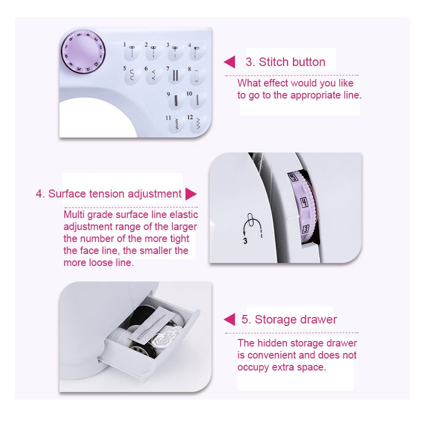 Upgraded Sewing Machine (12 stitches) 3 pin plug warranty needle thread can add Sewing Kit