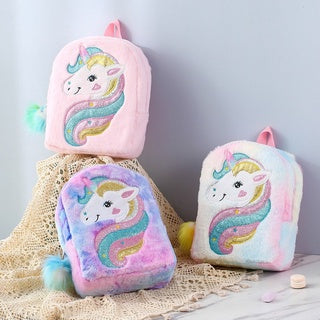 Unicorn Children Princess School Bag Cartoon Kindergarten Schoolbags Kids Color Plush Soft Cute Girls Travel Backpack