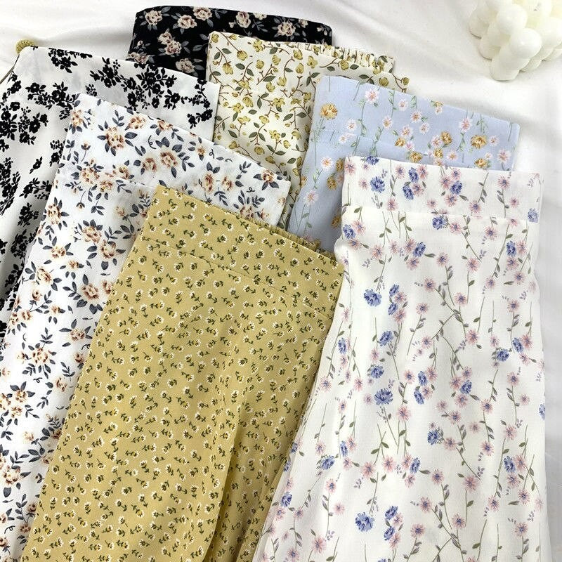 Korean Style Women Ladies Summer Chiffon Floral High Waist A-line Maxi Long Skirts Vintage Female Color 3 2022 Design