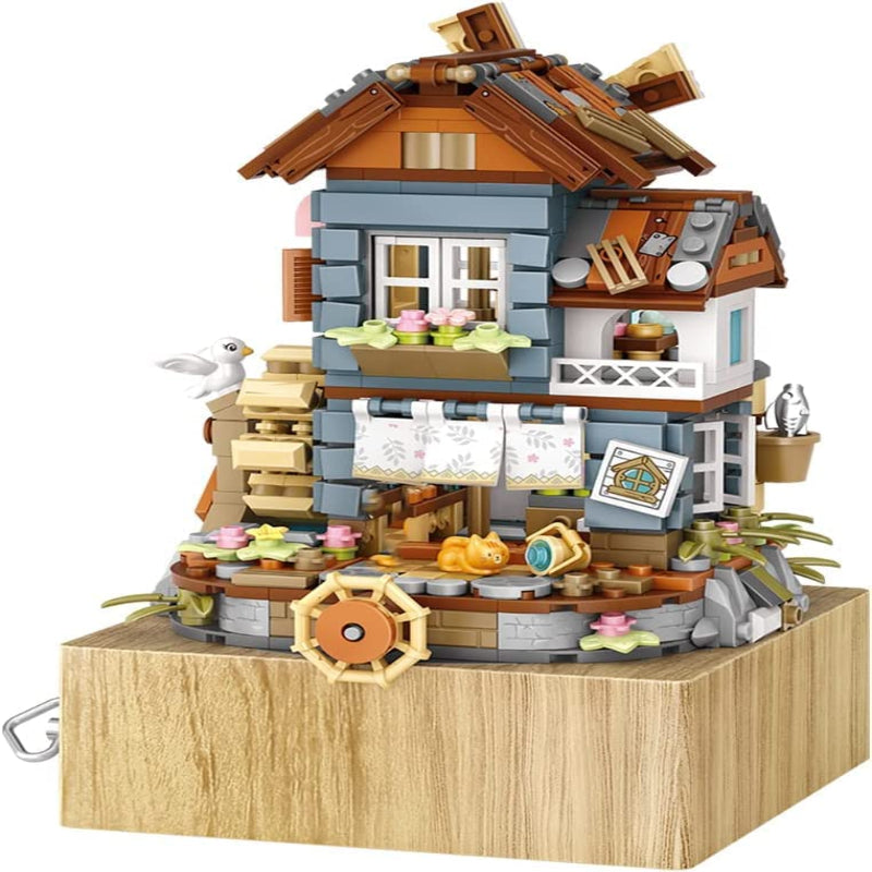 LOZ Lizhi Classical Windmill House Music Box Small Particle Assembled Building Block Toys National Trend Educational Model
