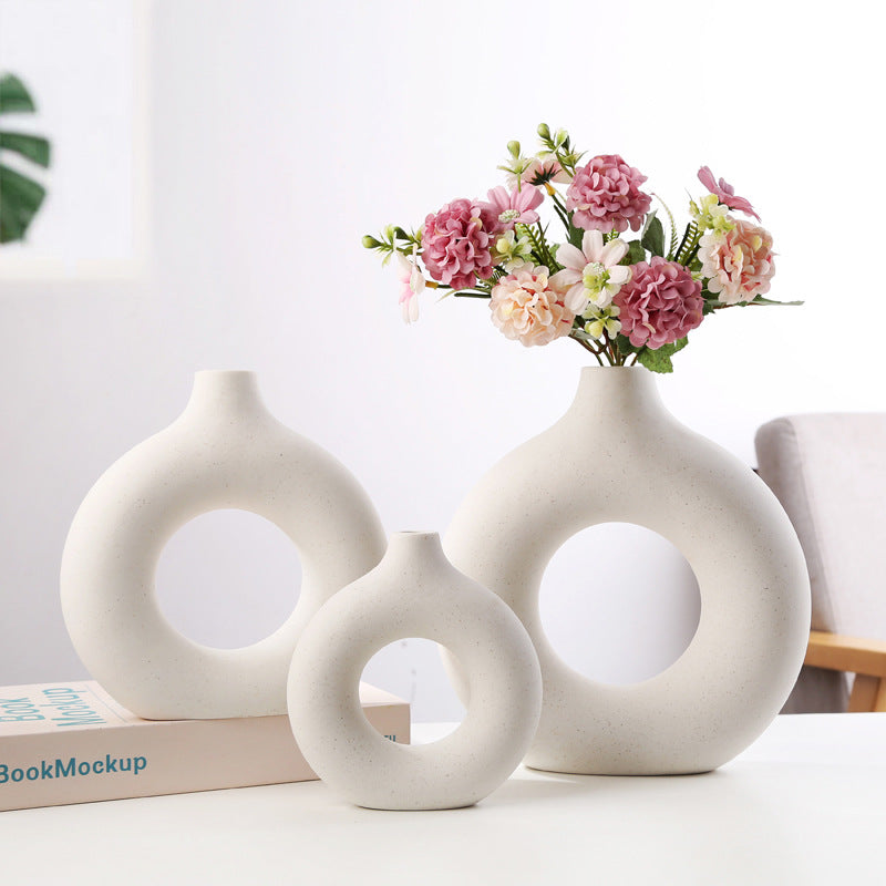 Round Vase Ceramic Vase Nordic Style Ornaments Dried Flower Vase Ceramic Crafts Home Decoration Multicolor