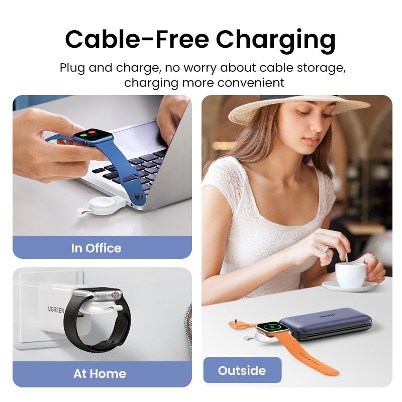 UGREEN Portable Magnetic Charger for Watch, Wireless Portable Watch Charger Travel Cordless MFi Certified Cableless