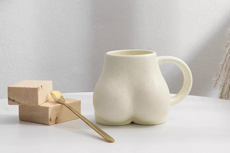 Creative Plump Cup With Sesame Glaze Ceramic Coffee Cup, Fun And Personalized Butt Mug, Niche Design, Korean Minimalist