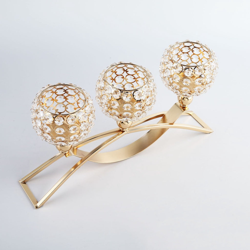 Copy of New Crystal Candle Holder 3 Arms Candelabra Wedding Table Ornament Golden Candlelight Stand Holder