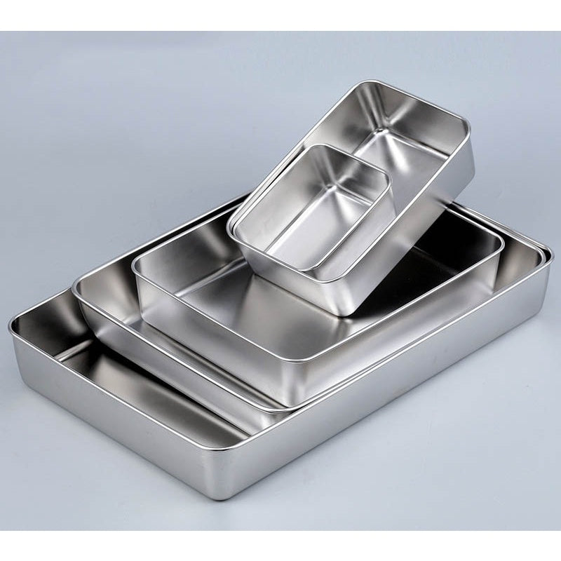 Stainless Steel Tray Flat Bottom 304Plate Rectangular Household Holding Vegetable Basin Baking Pan With Or Without Cover