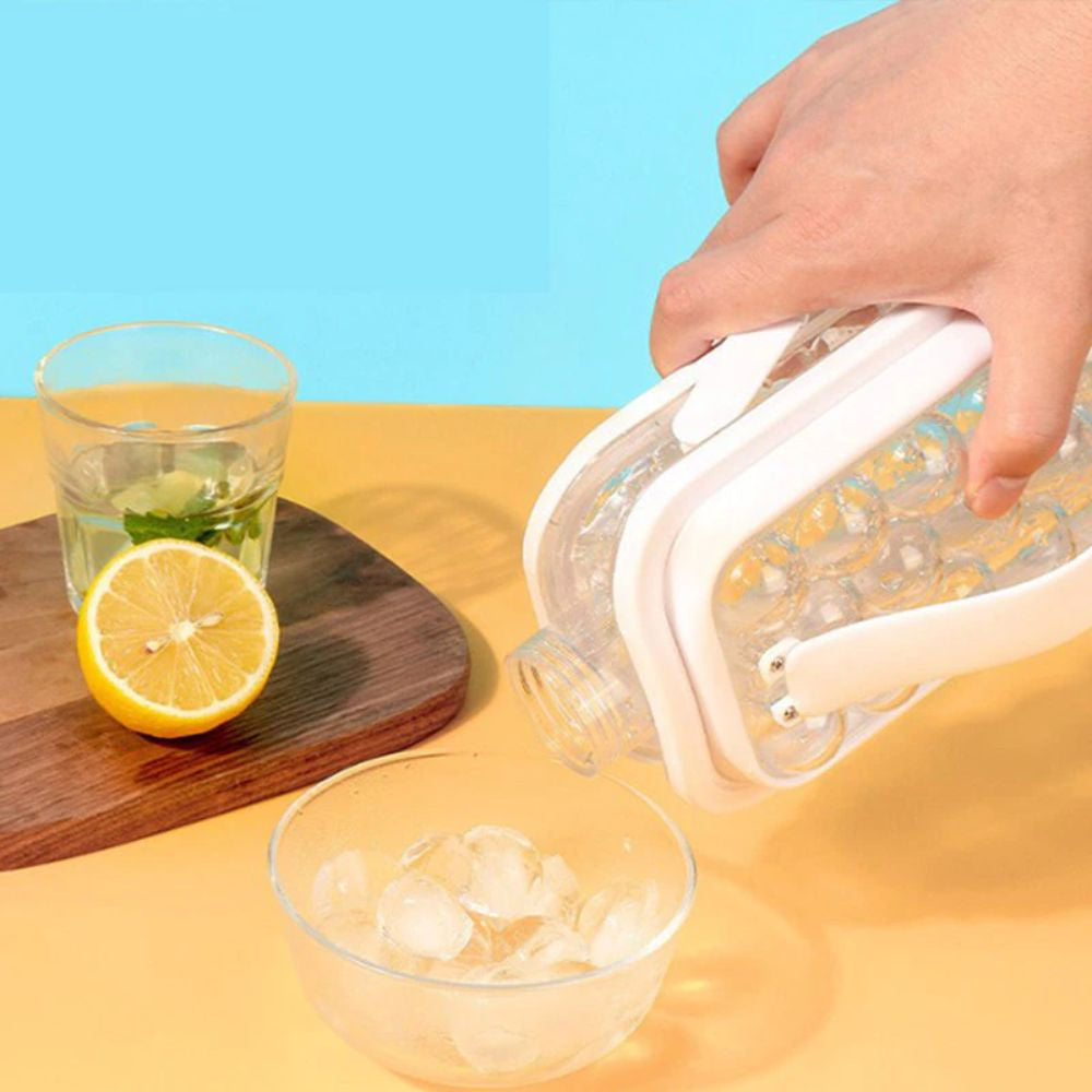 2 in 1 Transparent Ice Ball Maker Summer Water Bottle Ice Molder Bucket Bar Kitchen Tool Portable Icebox Leakproof Lid