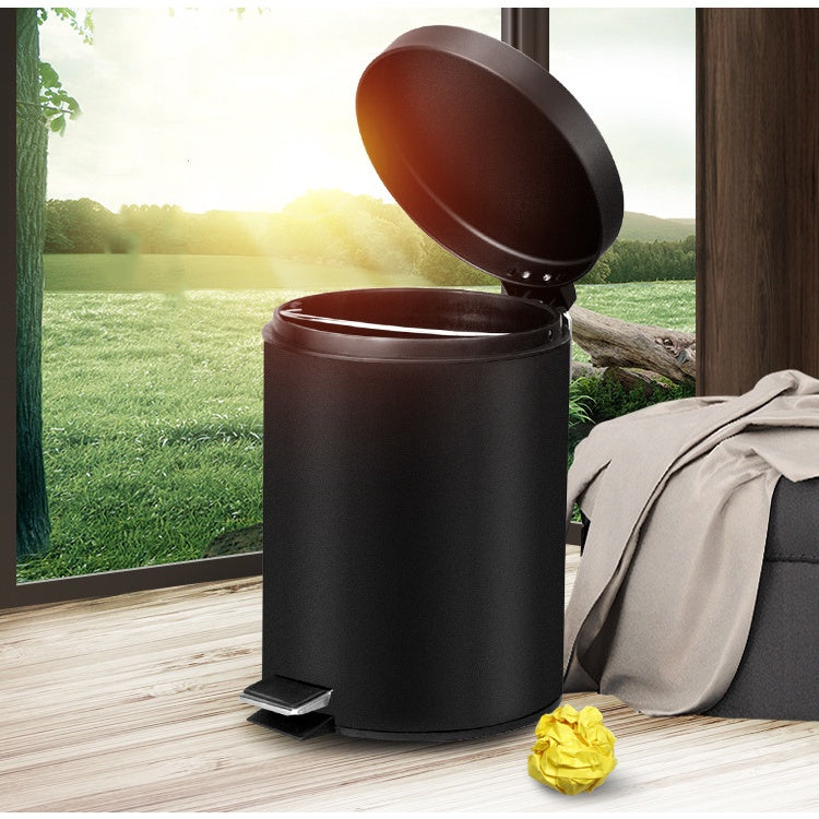 Round Metal Step Pedal Dustbin Trash Can With Lid Circular Silent Pedal Rubbish Bin Storage Cleaning Step