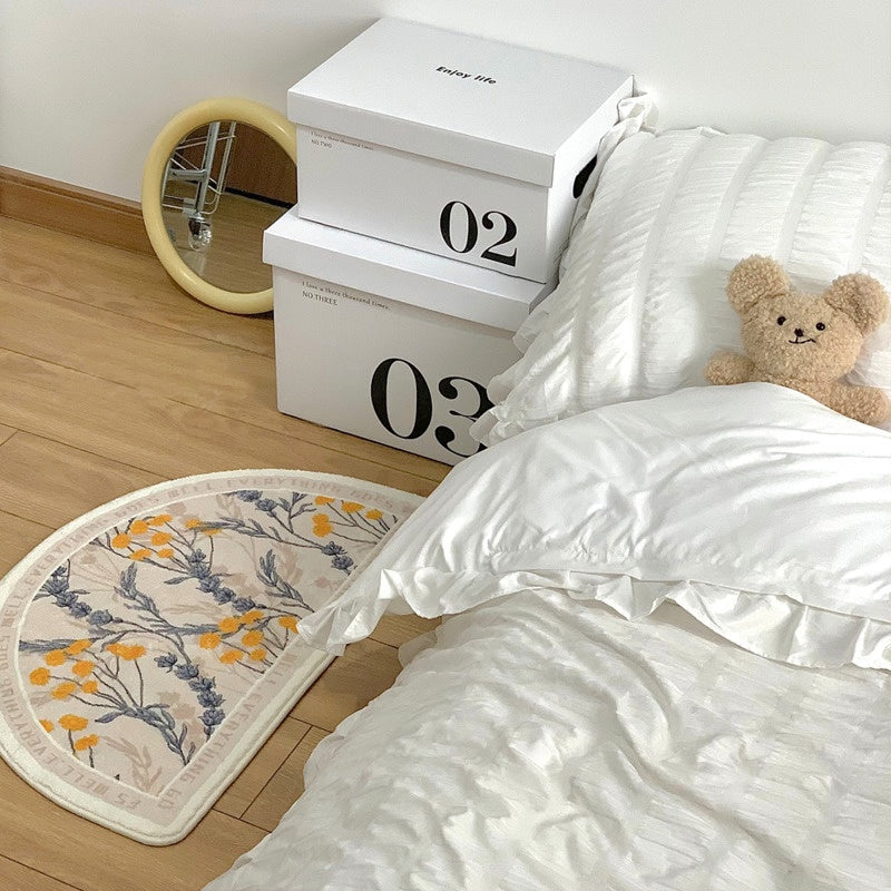 ins Style Room Bathroom Carpet Flower Semicircle Waterproof Anti-Slip Absorbent Plush Floor Mat Yellow Flower Plant Rug
