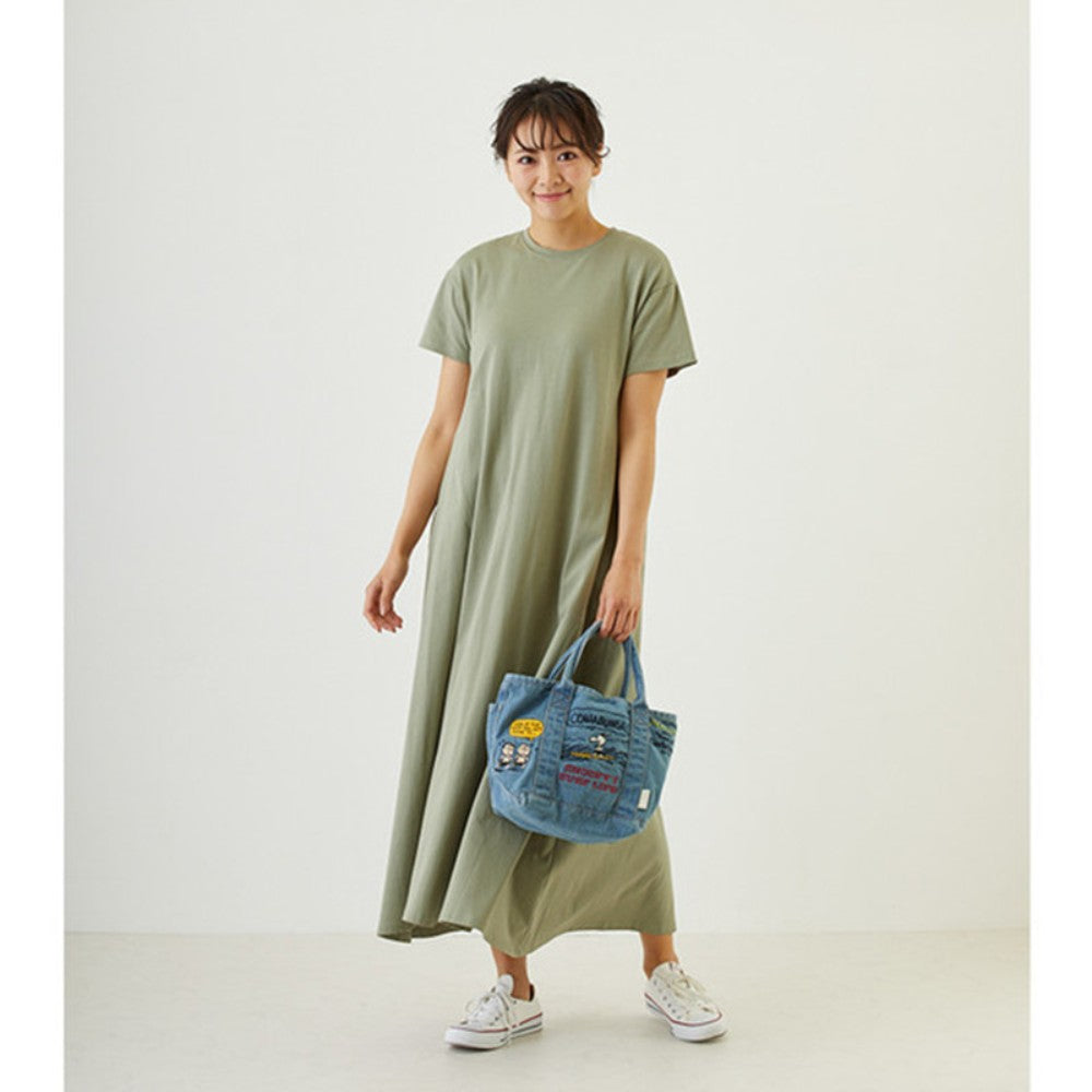 Japanese ins Denim Canvas Handbag Cartoon Cute Embroidery Small Portable Lunch Box Lightweight Laptop Carryon Bag