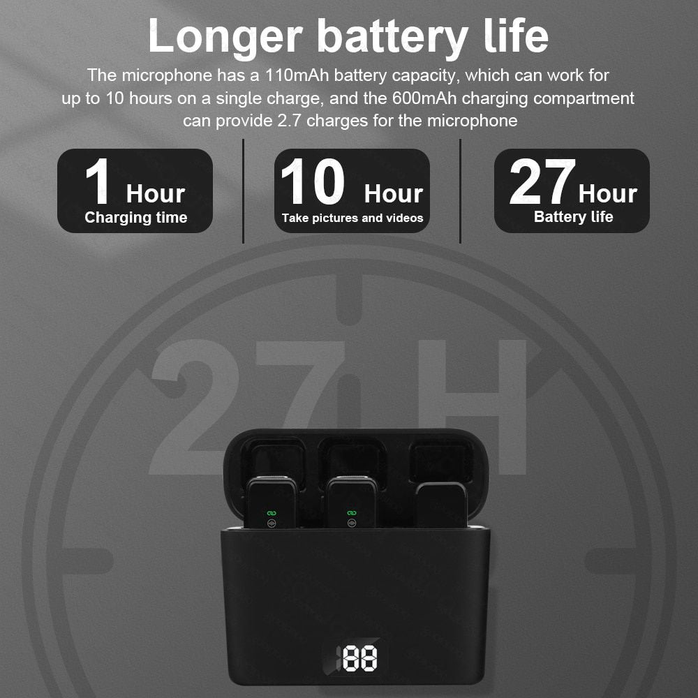 Wireless Lavalier Microphone Compact Portable Lapel Mic With Dual-Channel Recording LCD for iPhone Android Laptop Live