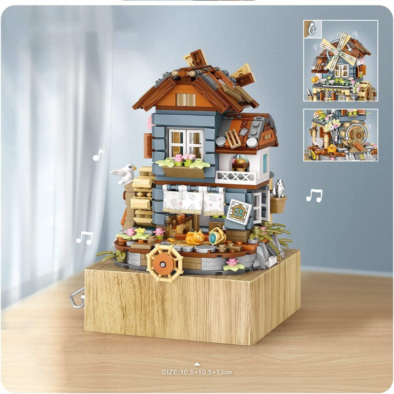 LOZ Lizhi Classical Windmill House Music Box Small Particle Assembled Building Block Toys National Trend Educational Model