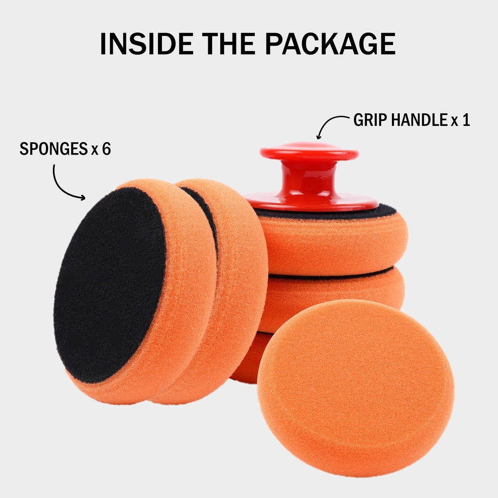6PCS/Set Sponge Car Wash Wax Polish Applicator Pads with Grip Handle for Cleaning, Waxing, and Polishing