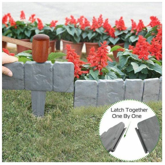 Copy of 10pcs Flexible Home Garden Edging Plastic Fence Stone Effect Lawn Yard Flower Plant Border Easy Installation