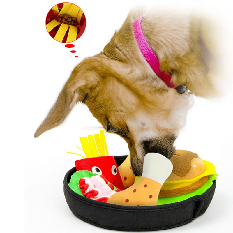 NEW Squeaky Dog Toy Hamburger Hotdog Pet Snuffle Mat Interactive Puppy Dinner Plate for Dogs Food Chew Toys Food Plating