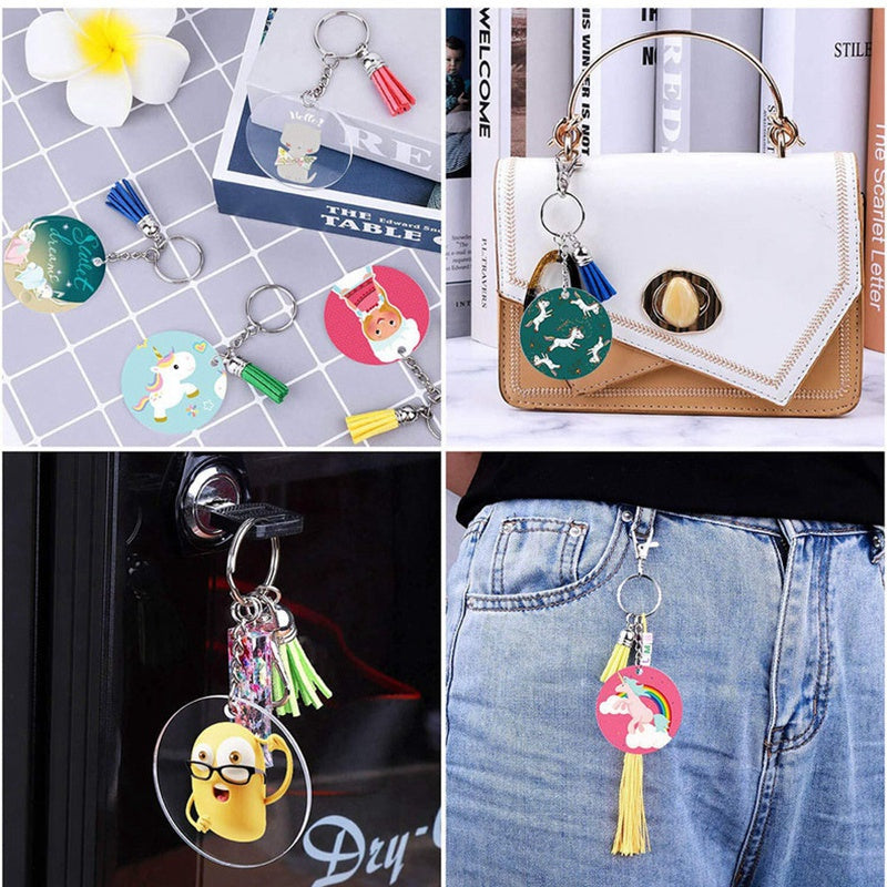 200Pcs DIY Round Acrylic Keychain Blanks Acrylic Clear Circle Discs Keychain Set for DIY Keychain Vinyl Crafting