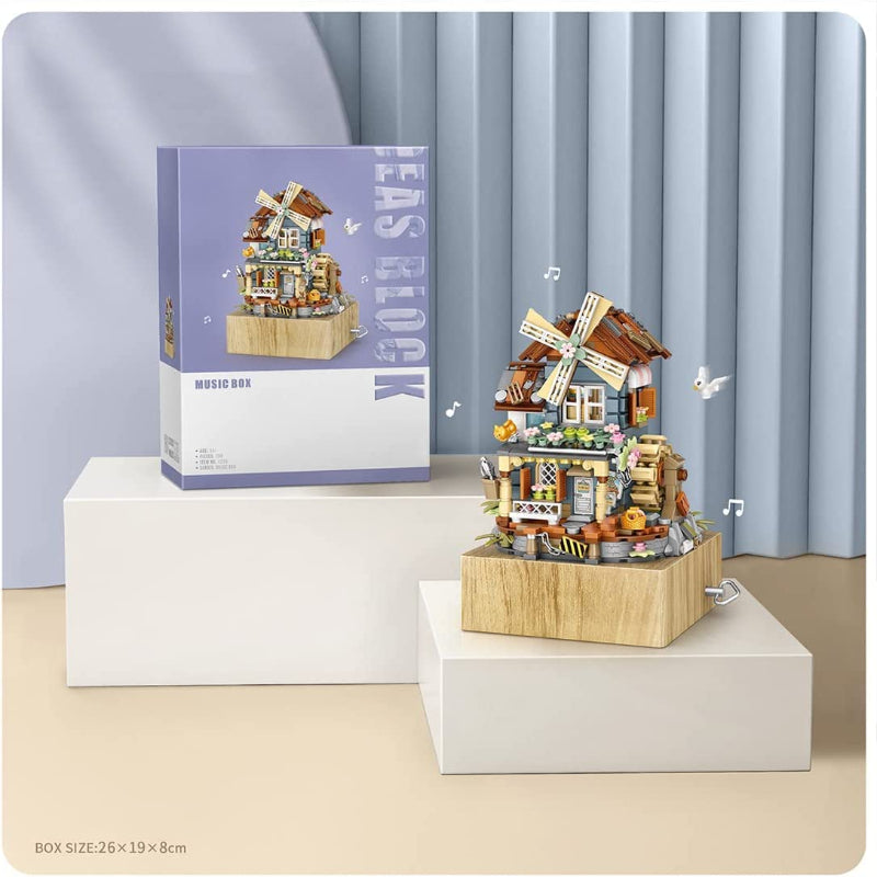 LOZ Lizhi Classical Windmill House Music Box Small Particle Assembled Building Block Toys National Trend Educational Model