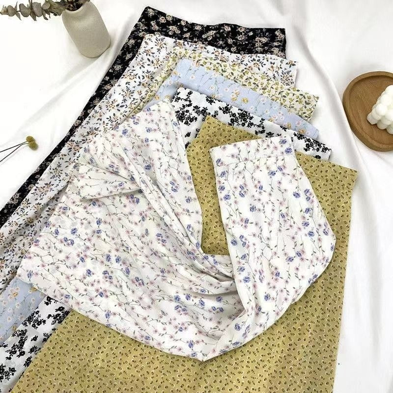 Korean Style Women Ladies Summer Chiffon Floral High Waist A-line Maxi Long Skirts Vintage Female Color 3 2022 Design