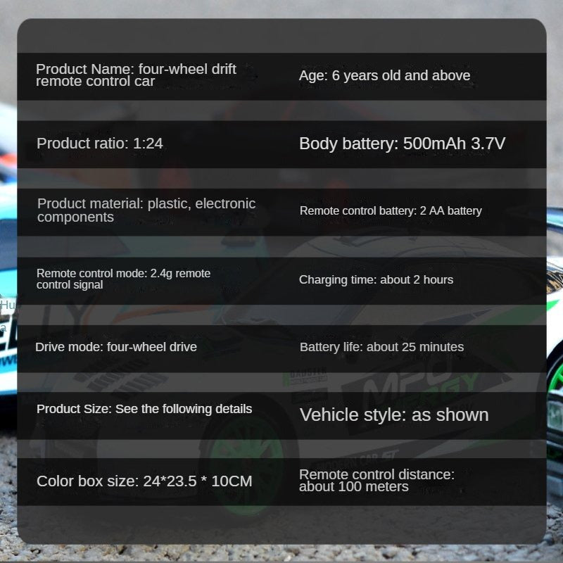 4WD RC Drift Car Toy Remote Control Car 2.4GHz 15km/h High Speed LED Light Race Car Off Road RC Drift 1/24 Vehicle Toy