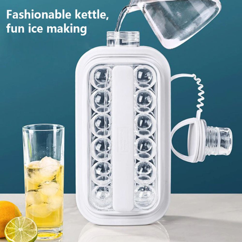 2 in 1 Transparent Ice Ball Maker Summer Water Bottle Ice Molder Bucket Bar Kitchen Tool Portable Icebox Leakproof Lid