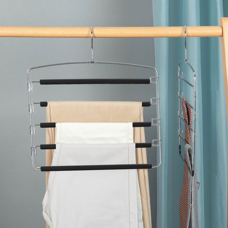 Pants Hanger 5 Layers Stainless Steel Non-Slip Foam Swing Arm Space Saving Clothes Slack Hangers Storage Organizer