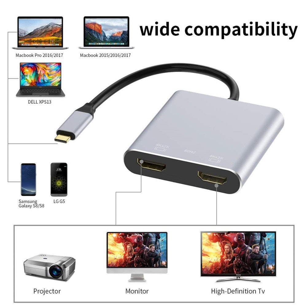 4in1 Type-C to Dual HDMI USB3.0 PD Fast Charging Dual Screen Extend Display USBC Hub Docking Station Converter