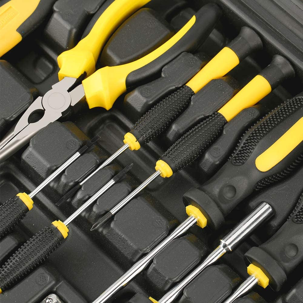 108pcs All That You Need Tool Kit Set Tools - Screwdriver, Socket, Hammer, Wrench, Ratchet Manual Hardware Tool Box