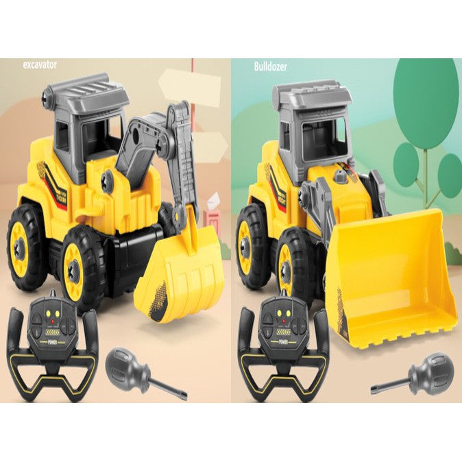 Kids DIY Remote Control Excavator Bulldozer Car Toy Truck Construction Vehicle Movable