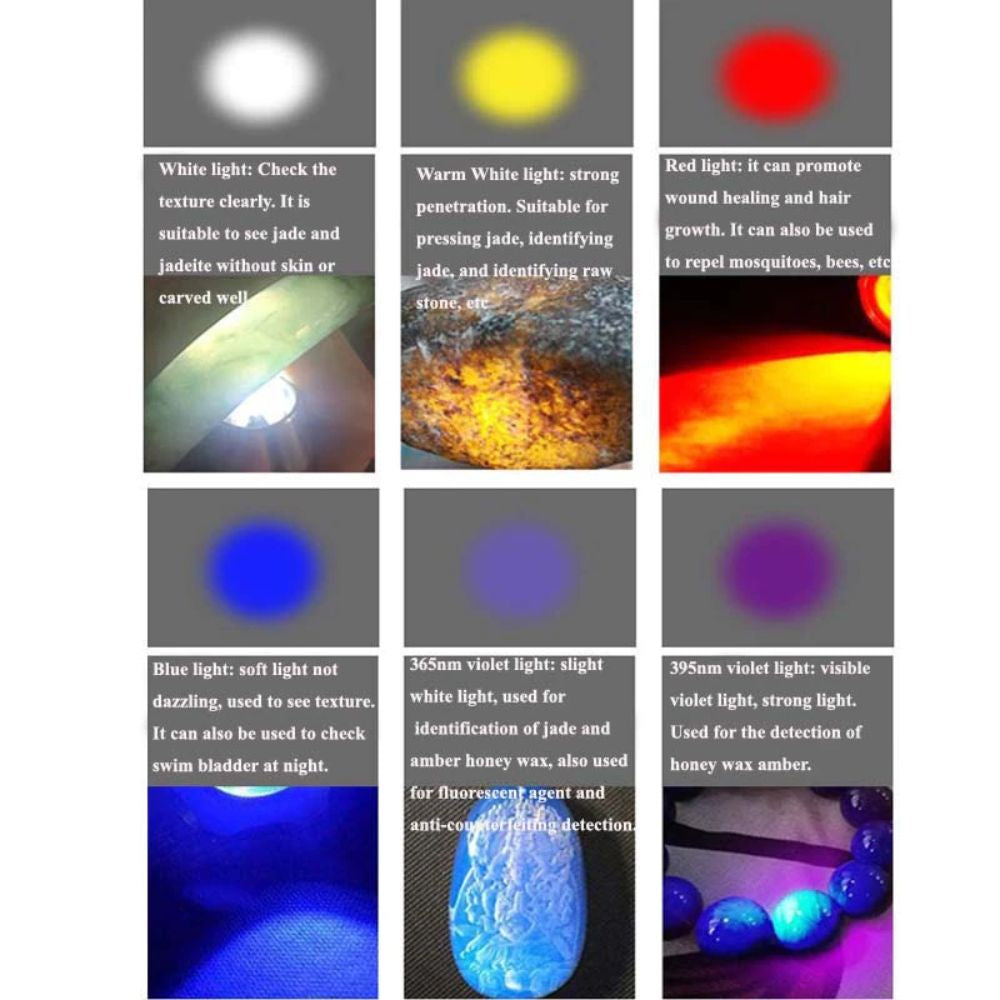 4/6 Light Torch Stone Identification Lamp Jade Jewelry 2200mAh Micro USB Rechargeable Stainless Steel LED Flashlight