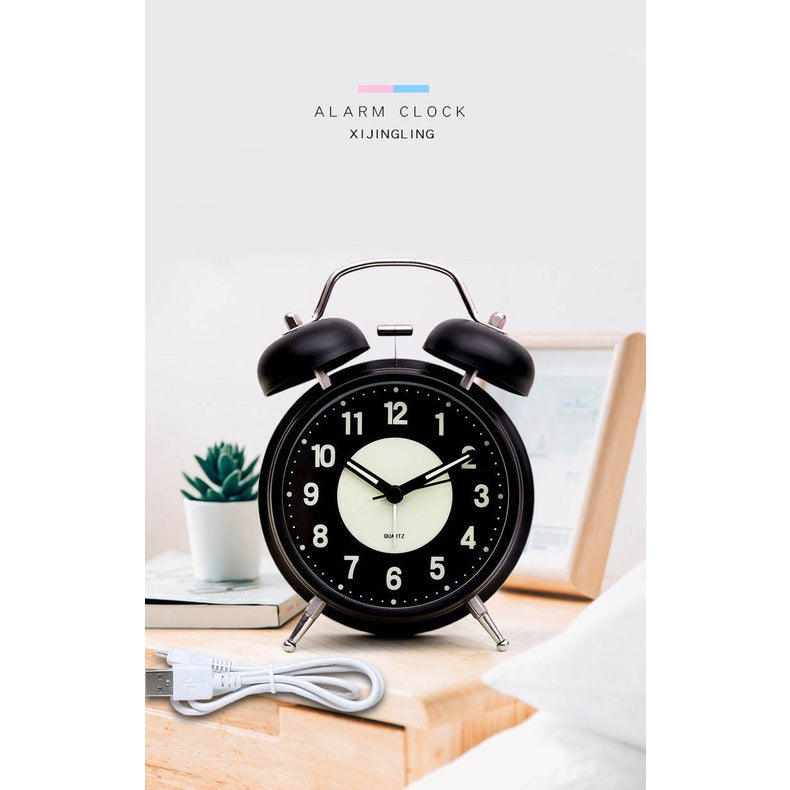 Silent Non-Ticking Analog Quartz 4 inches Battery Operated Twin Bell Loud Alarm Clock with Backlight for Bedroom