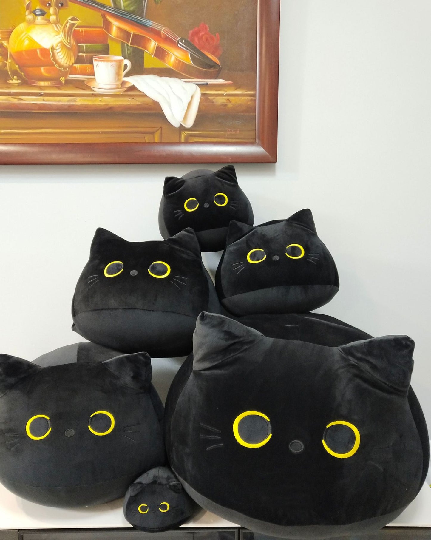 Soft Cute Cat Pillow Plush Black Cat Doll Cute Cat Doll Adorable Stuffed Comfortable Cartoon Super Soft Plush Toy Doll