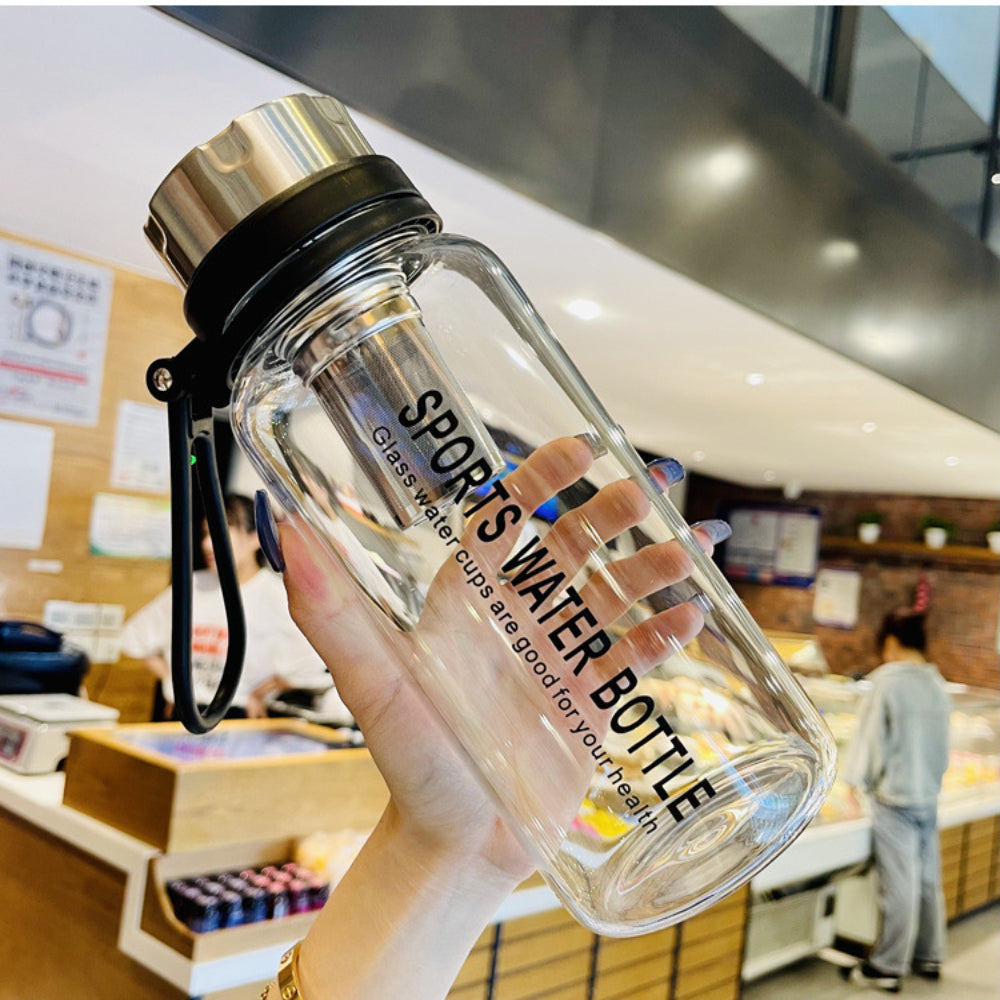 1500ML/1000ML Glass Water Bottle Tea Water Separation Glass Mugs Men and Women Glass Bottle Portable Outdoor Sport Water