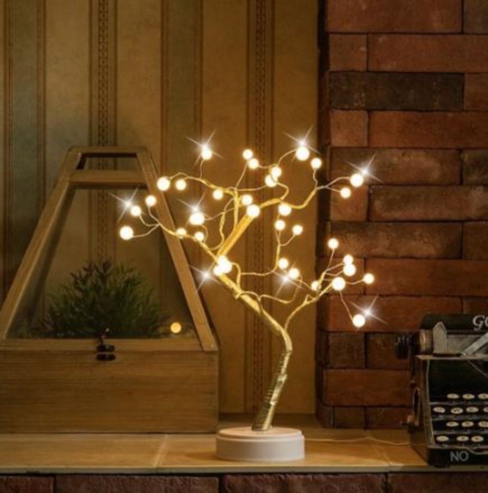 Home Decoration USB/Battery Powered Touch Switch Bonsai Cherry Blossom Pearl Desktop Tree LED Night Lamp Light Unique