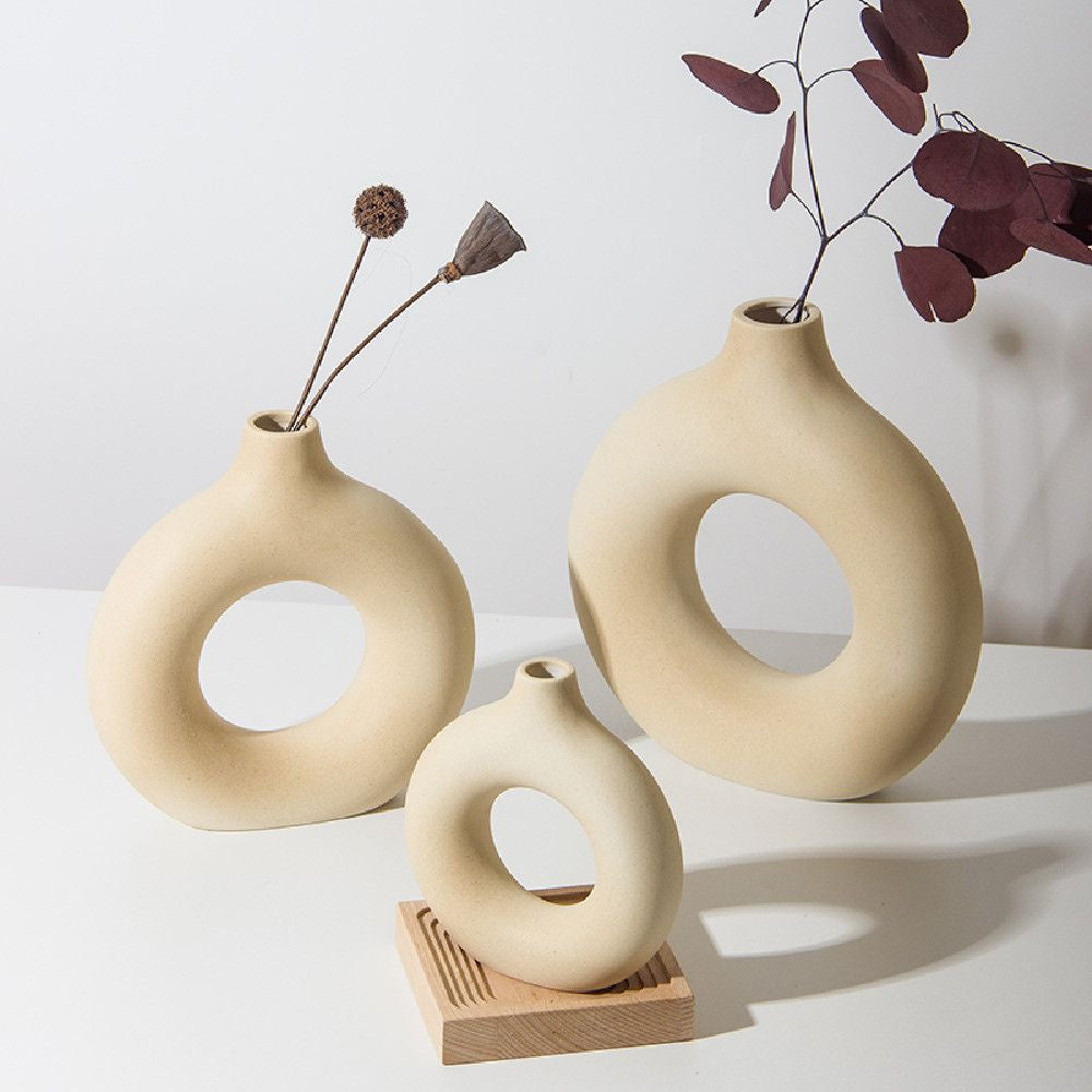 Round Vase Ceramic Vase Nordic Style Ornaments Dried Flower Vase Ceramic Crafts Home Decoration Multicolor