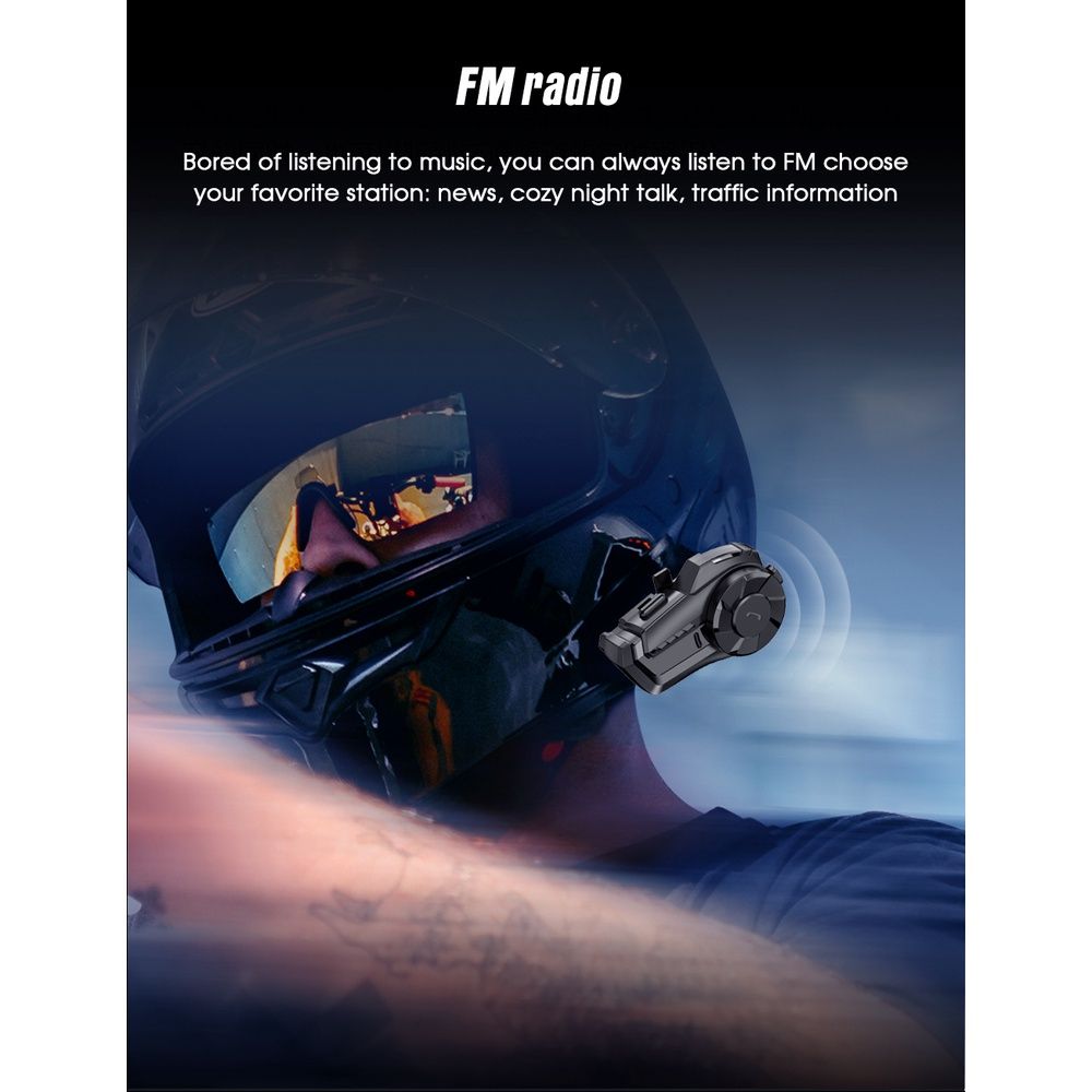 1Pcs Motorcycle FM Radio Helmet Intercom Headset 800M HY-1001 Talking Bluetooth 5.0 Headset with Microphone Waterproof