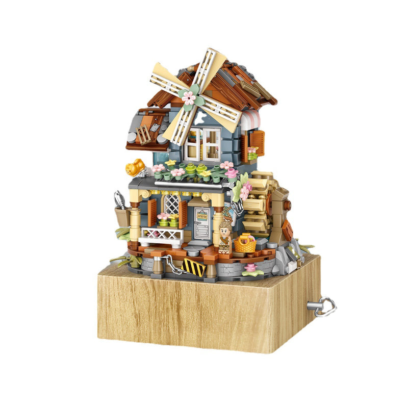 LOZ Lizhi Classical Windmill House Music Box Small Particle Assembled Building Block Toys National Trend Educational Model