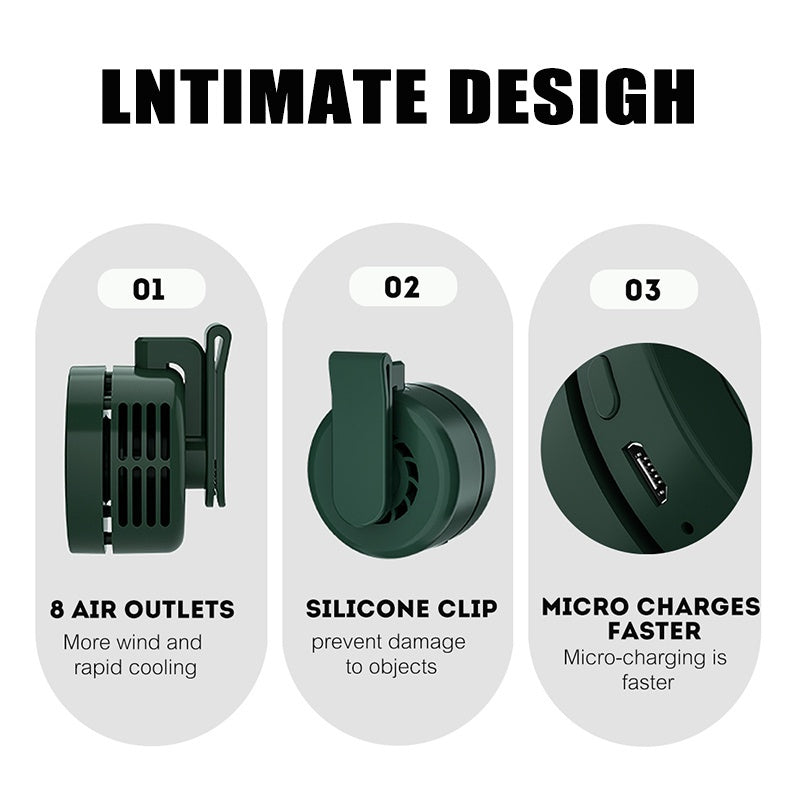 3 Colors Wearable USB Mini Fan Portable Mute Three Gears Wind Fans Adjustable Bladeless Clip-on Air Cooler 360 ° Adjust