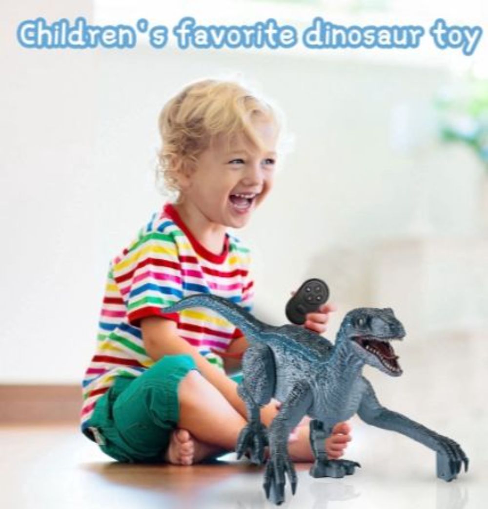 Remote Control Dinosaur Toys for Kids, Electronic Realistic Velociraptor RC Dinosaur Walking Pets Robot Dino With Lights