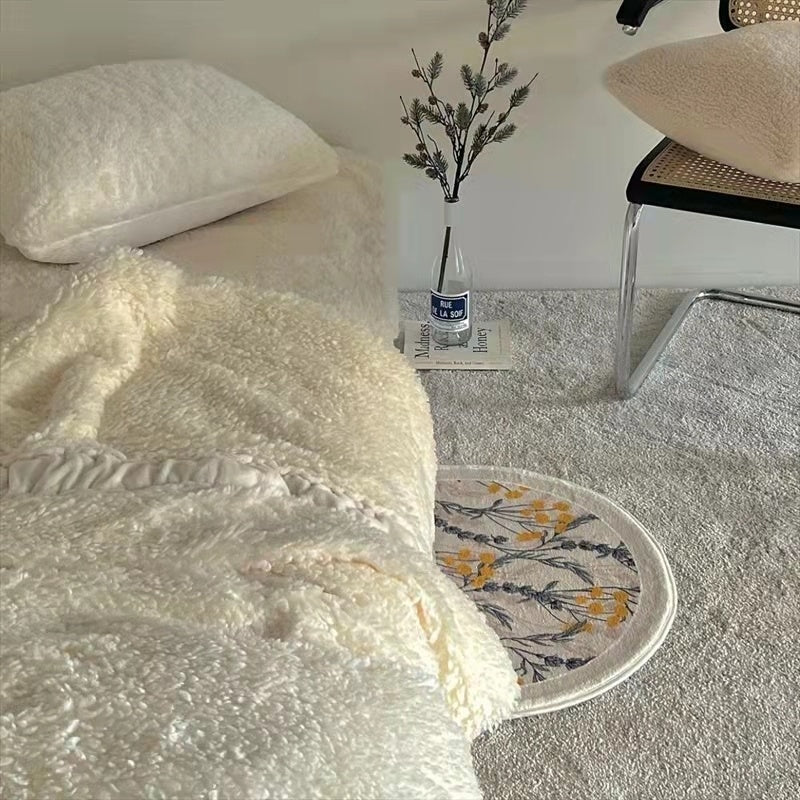 ins Style Room Bathroom Carpet Flower Semicircle Waterproof Anti-Slip Absorbent Plush Floor Mat Yellow Flower Plant Rug